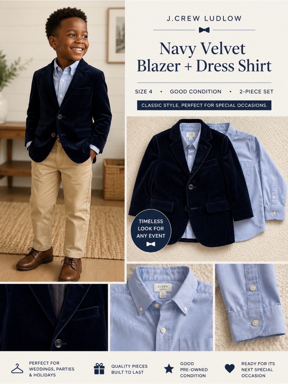 J. Crew Navy Ludlow Velvet Blazer with Light Blue Dress Shirt